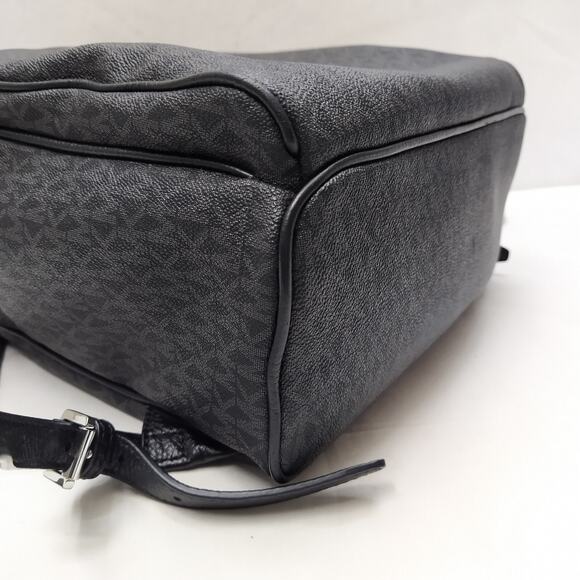 Michael Kors Black Coated Canvas Leather Trim MK Printed Zipper Backpack main image 8